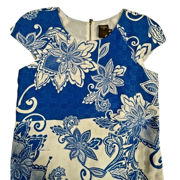 Taylor Floral Cap Sleeve Sheath Dress with Pockets Blue White Size 10 - Picture 6 of 8